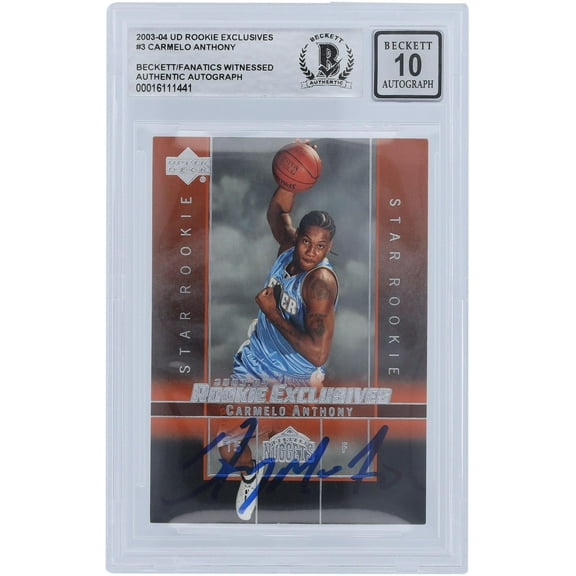 Carmelo Anthony Denver Nuggets Autographed 2003-04 Upper Deck Rookie Exclusives #3 Beckett Fanatics Witnessed Authenticated 10 Rookie Card - Fanatics Authentic Certified