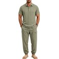 thumbnail image 2 of hotojiny Mens Summer 2 Piece Set Button Collared Short Sleeve Golf Shirt Cinch Bottoms Cargo Pants Walking Casual Outfits(Army Green,X-Large), 2 of 7
