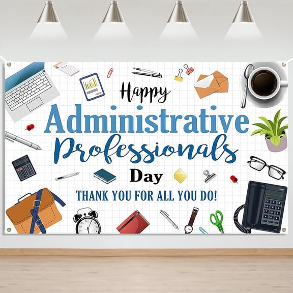 5.9x3.6FT Happy Administrative Professional Day Backdrop Thank You Admin Day Background for Office Secretary Appreciation Party Decorations Banner Supplies Photo Booth Props