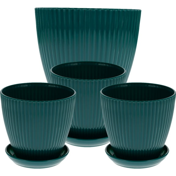 CIMAXIC 4pcs Flower Pot For Indoor Plants Dark Green PP Resin Simple Design Household Plants