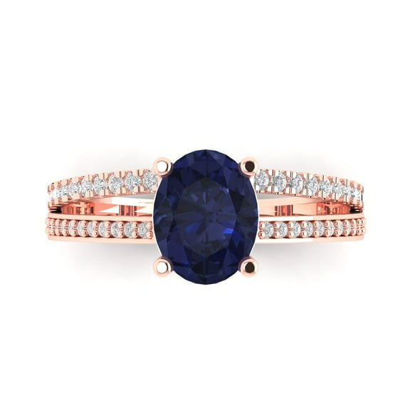 Solitaire with Accents Engagement Ring for Women - 2.32ct Simulated Blue Sapphire in 14K Rose Gold Promise Ring