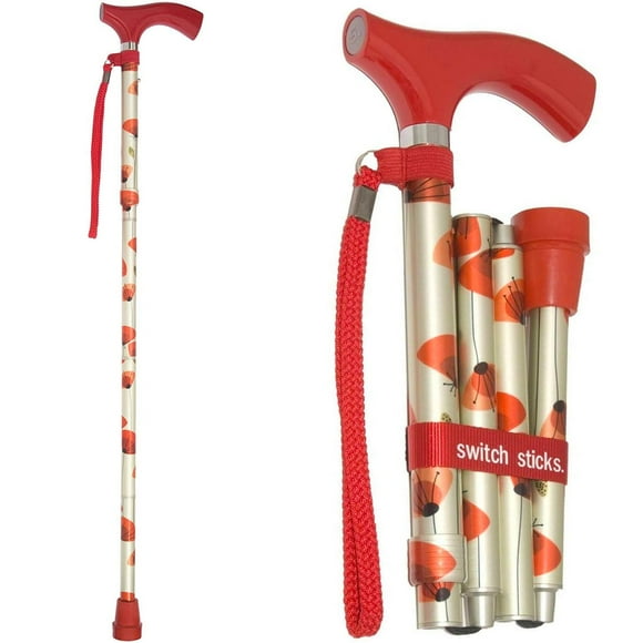 Bastón Switch Sticks para hombre o mujer, plegable y ajustable de 32 a 37 pulgadas, compatible con FSA y HSA, Poppies