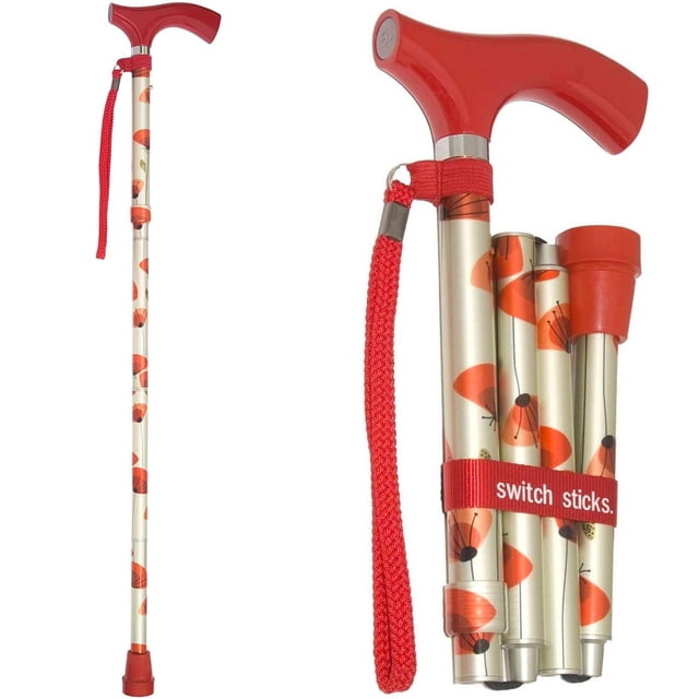 Bastón Switch Sticks para hombre o mujer, plegable y ajustable de 32 a 37 pulgadas, compatible con FSA y HSA, Poppies