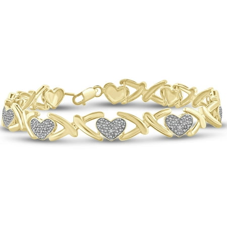 JewelersClub White Diamond Accent 14kt Gold over Silver Heart Bracelet, 7.5