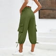 thumbnail image 2 of Lmueinov Women's High Waist Cargo Capri Pants, Drawstring Adjustable Hem Casual Outdoor Trousers with Multi Pockets, Loose Fit Daily Wear Pants S-2XL, 2 of 3