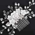 thumbnail image 4 of Nvzi Horquillas para el pelo de boda con flores para novias, peinetas con perlas de cristal, pinzas para el pelo, accesorios para el pelo de boda dorados, joyas plateadas, 4 of 5