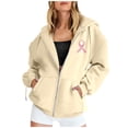 thumbnail image 3 of Breast Cancer Awareness Hoodies for Women Long Sleeve Loose Casual Zip Up Jacket Hooded Sweatshirt with Pockets, 3 of 8