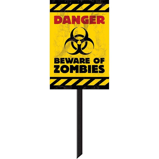 Amscan - Cartel Danger Beware of Zombies de Plástico (Amarillo Brillante, Negro, Rojo)