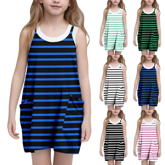 THDHVS Girls Dresses,Solid Color Sleeveless Dress with Back Cutout and Side Pockets for Girls Summer Casual and Beach Wear,Dresses for Girls Pink
