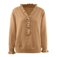 thumbnail image 3 of Gibobby Suéter Para Invierno Mujer Damas de manga larga Sweater Casual Solid Color abotonado Top Ruffle Pullover(Naranja,M), 3 of 5