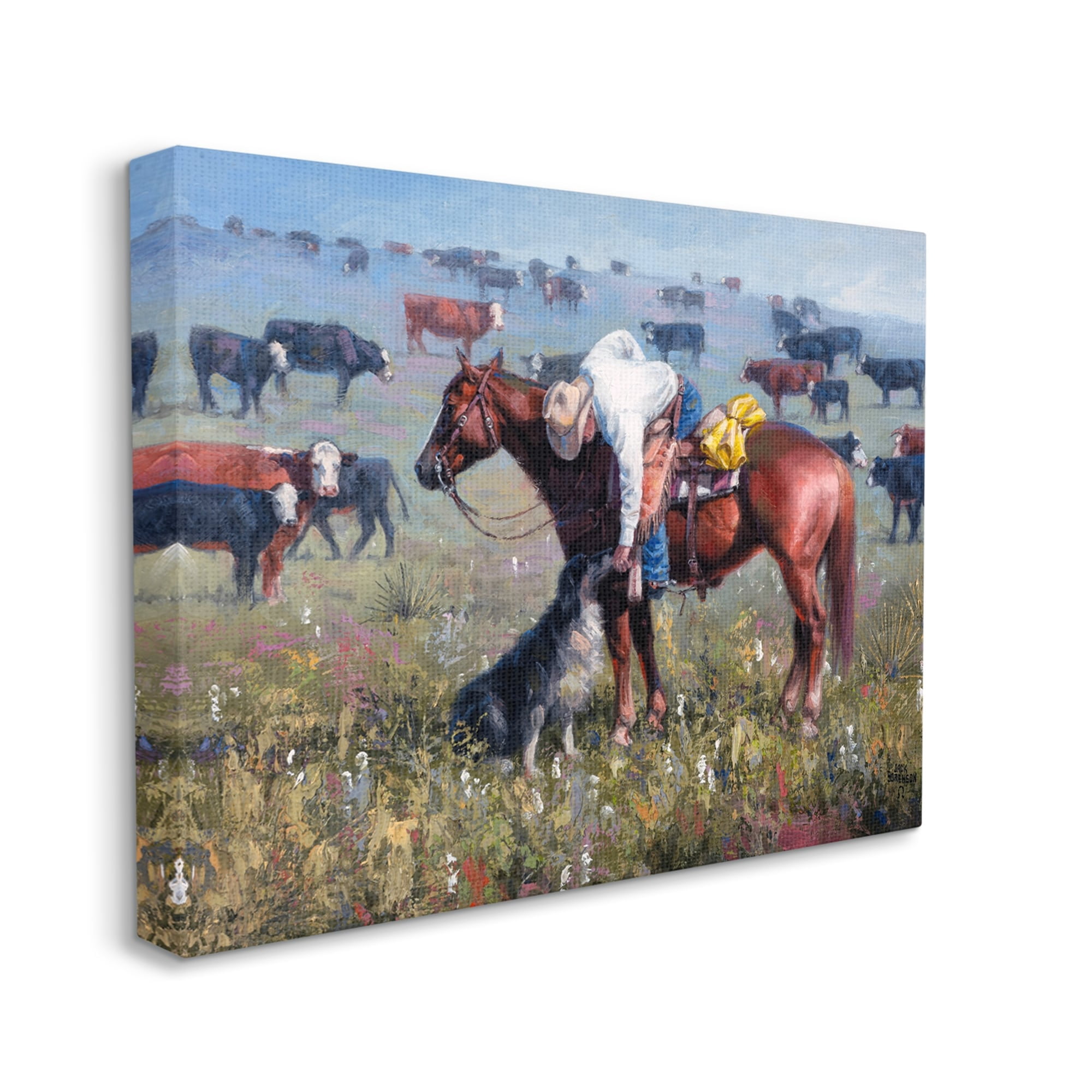 Stupell Industries Cowboy Petting Shepherd Farm Dog Cattle Grasslands Landscape,20 x 16, Design by Jack Sorenson