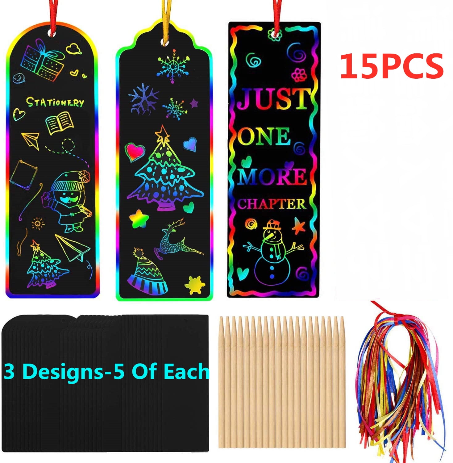 15PCS 3 Style Scratch Art Bookmarks For Kids, DIY Magic Rainbow Scratch ...