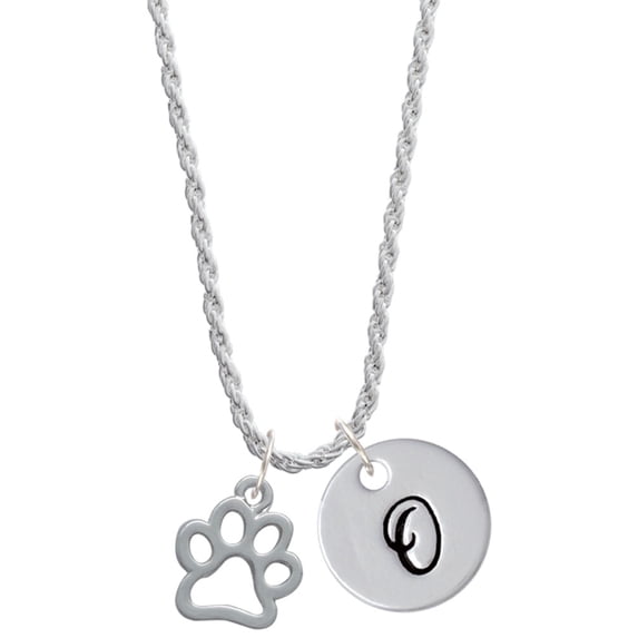 Delight Jewelry Silvertone Medium Open Paw Silvertone Script Initial Disc - O - Charm Necklace, 20"+3"