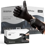 Fifth Pulse Vinyl Gloves, Multifunction Medical Grade Exam, Kitchen Gloves, All-Purpose Industrial Disposable Gloves Latex Free, Powder Free - Black - 10 Boxes of 100 Gloves- 1000 Total (XL)