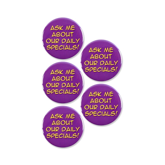 5 Pack - Ask Me About Our Daily Specials Purple Pinback Buttons - 2.25 Inch
