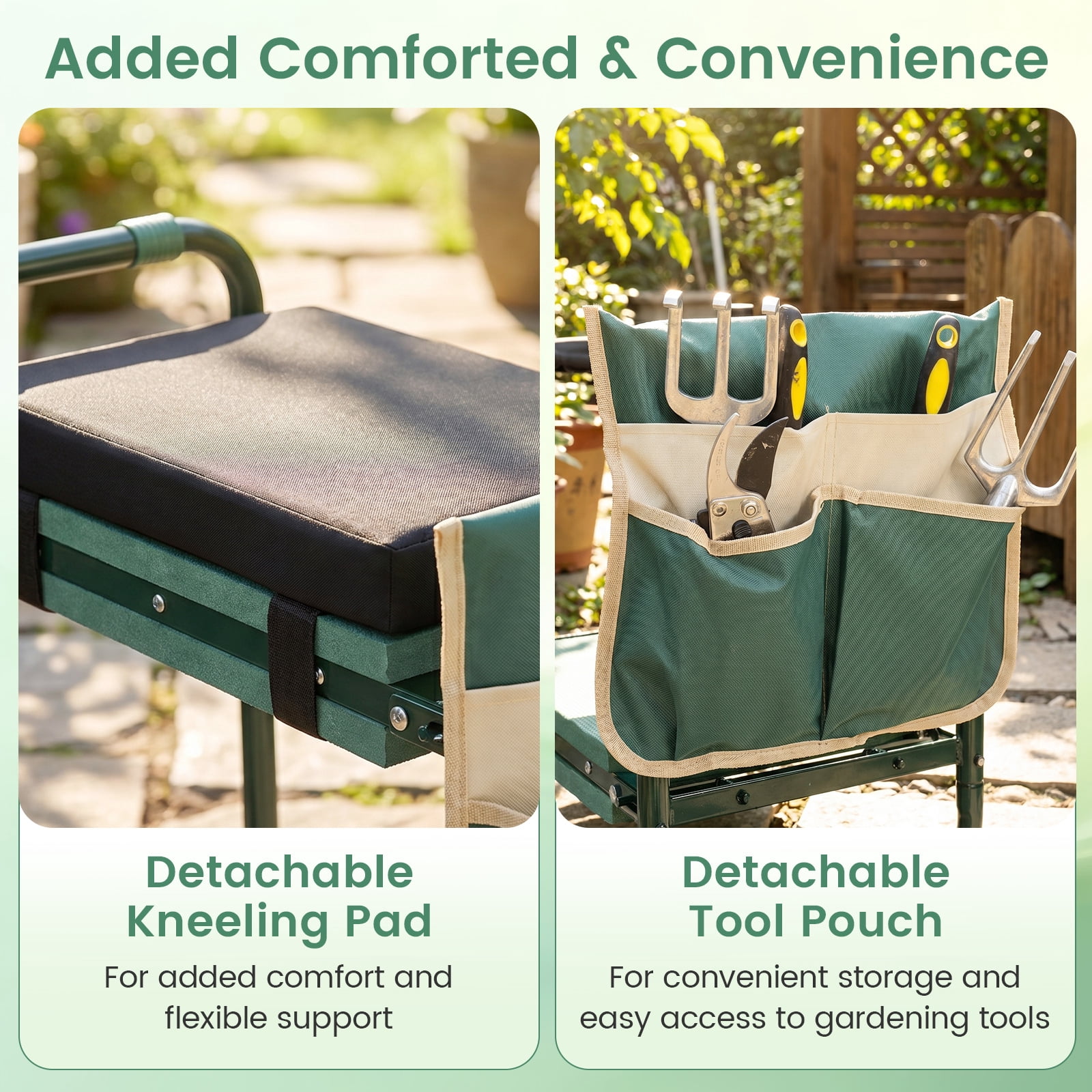 Costway Garden Kneeler and Seat, Foldable Gardening Stool with Wide EVA Foam Padding Green