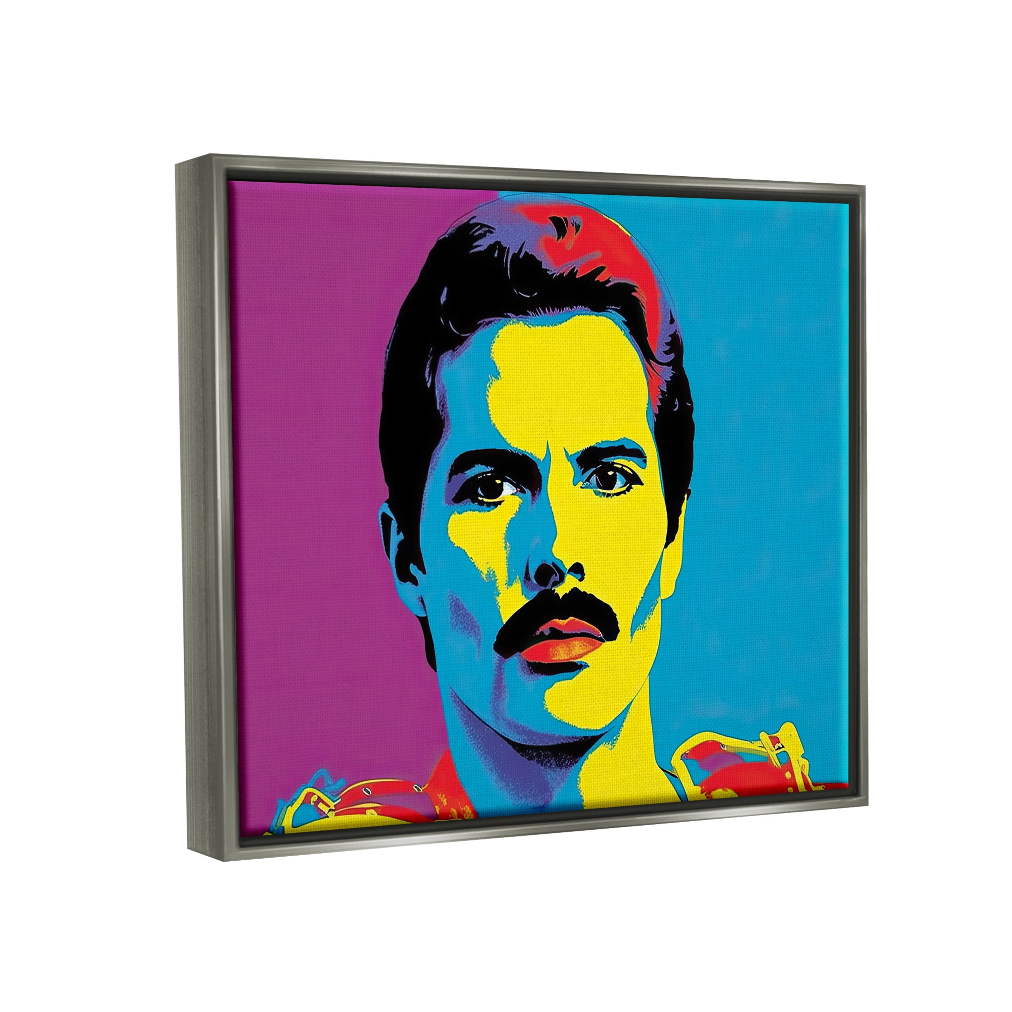 Stupell Industries Freddie Mercury Pop Style Abstract Painting Gray Floater Framed Art Print Wall Art, 21 x 17