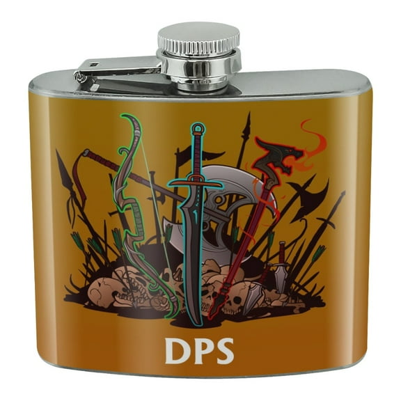DPS Damage Per Second RPG MMORPG Class Role Playing Game Stainless Steel 5oz Hip Drink Kidney Flask
