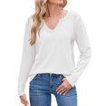 thumbnail image 2 of HLKJKLS Long Sleeve Shirts For Women V Neck Long Sleeve Loose T Shirt Polyester Autumn Winter Fashionable Casual White S-Xxl, 2 of 9