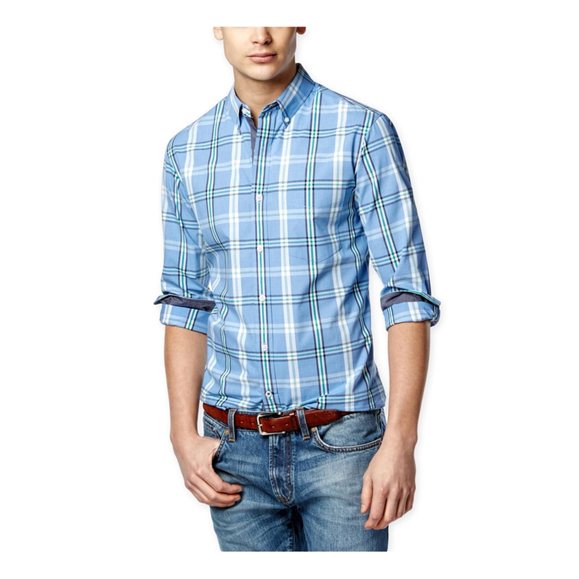 Blue Horizon Club Room Mens Multi-Check Ls Button Up Shirt Large Blue Horizon Club Room Mens Multi-Check Ls Button Up Shirt Large