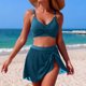 thumbnail image 4 of Conjunto de Bikini de Cintura Alta para las Mujeres Color Sólido Correa sin Espalda de Hombro Traje de Baño, Bloqueo de Color Tanjini de Dos Piezas, 4 of 6
