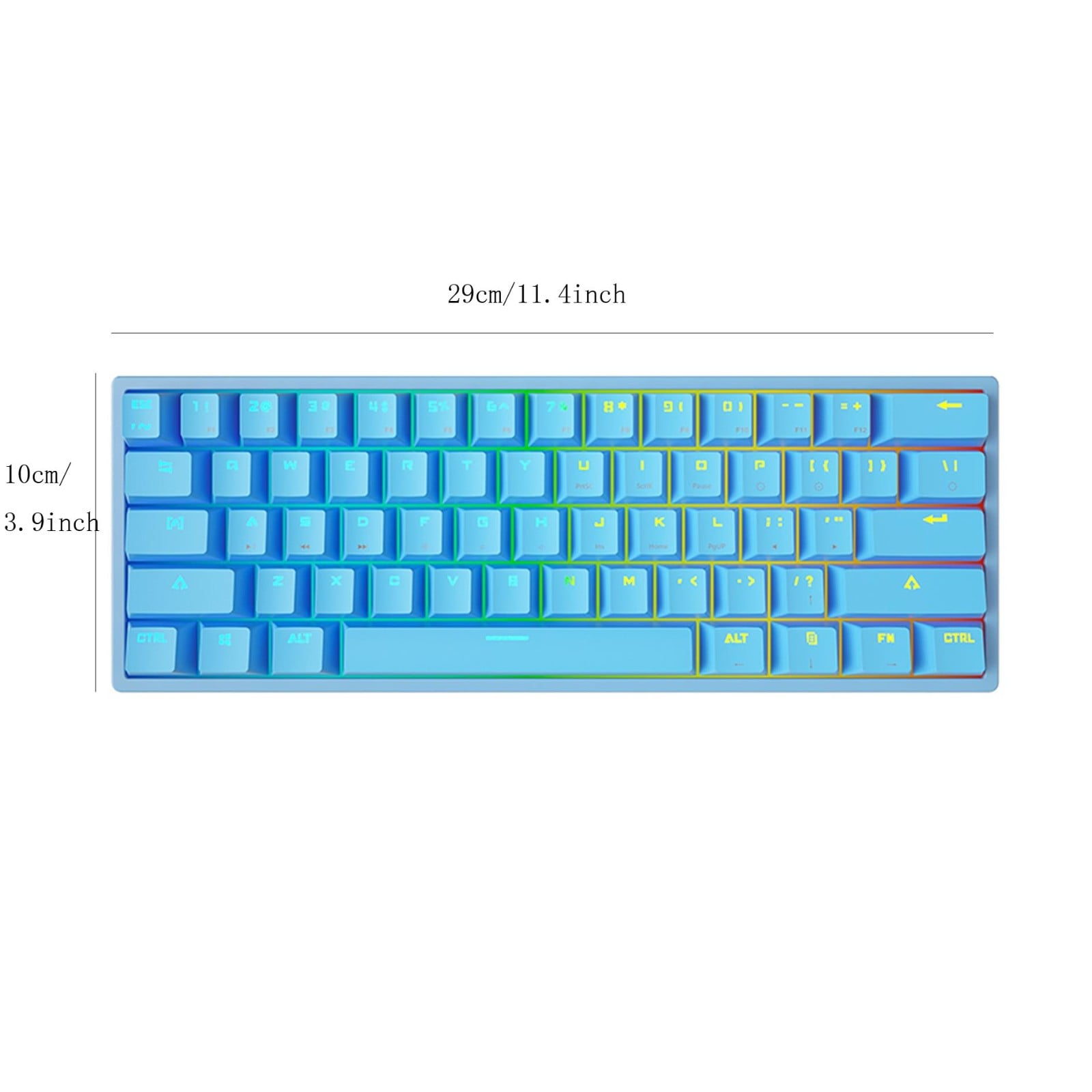 Wired Mechanical Gaming Keyboard RGB Backlight 61 Keys Blue Switches Compact Design Ergonomic for Gamers