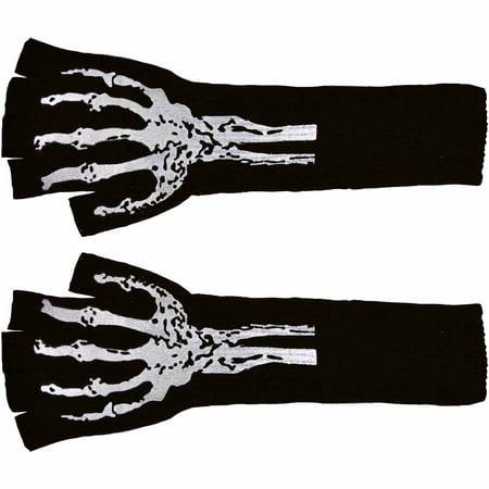 Long Fingerless Gloves with Skeleton Print Adult Halloween Accessory