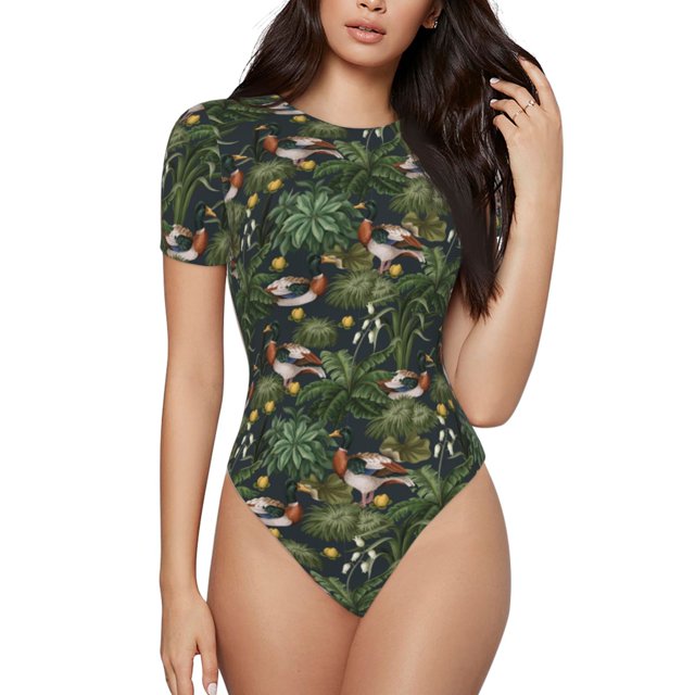Balery Mallard Ducks And Water Body de cuello redondo de manga corta para mujer Tops de manga corta Tops básicos-Large