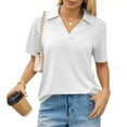thumbnail image 2 of Women'S Short Sleeve Polo Shirts Collared V Neck Business Casual Dressy Blouses,White Xl, 2 of 6