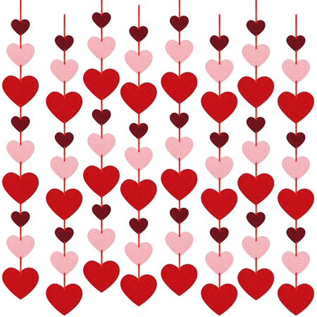 8 Packs Valentines Day Felt Heart Hanging String Garlands - Valentines Decorations - Valentine s Day Party Decorations Supplies - Valentines Burgundy Pink Red Heart Garland Decorations
