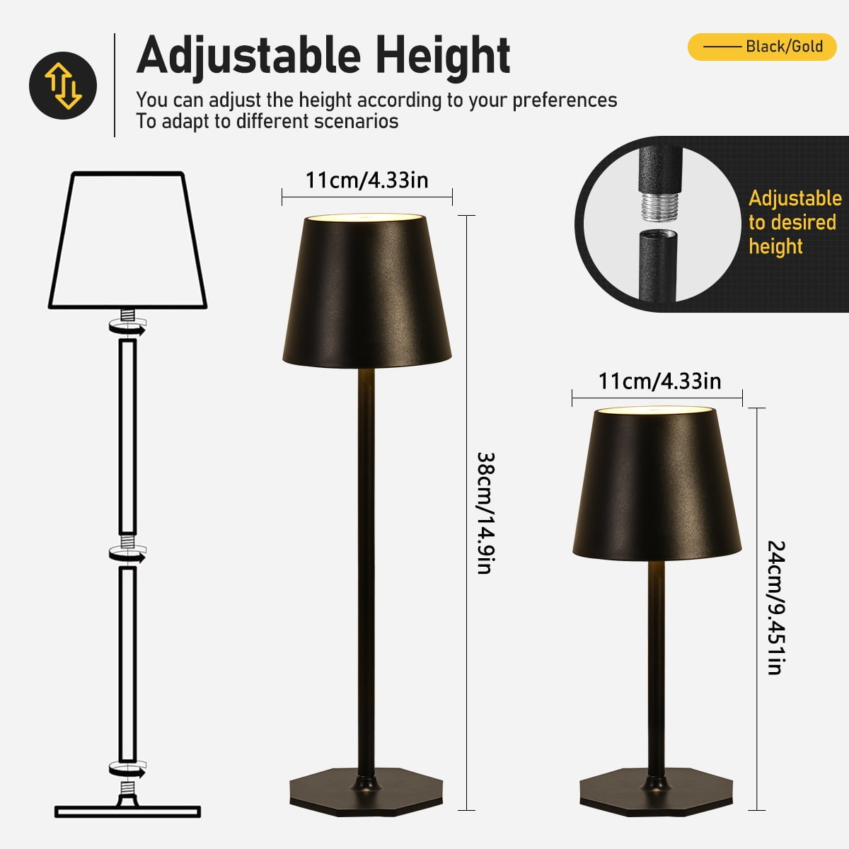 2 Pack Rechargeable Table Lamp - Cordless LED Lamp with 6000mAh Battery Operated LED Desk Lamp, Portable Table Light Outdoor for Dinner Patio Restaurant Bar Bedroom Coffee Shop Night Light(Black)
