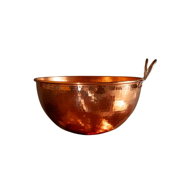 Cuenco para mezclar de cobre Sertodo | 2,5 cuartos de capacidad y 10 pulgadas de diámetro | Mango ergonómico de acero inoxidable | 100% cobre puro de calibre pesado martillado a mano | Batir claras de
