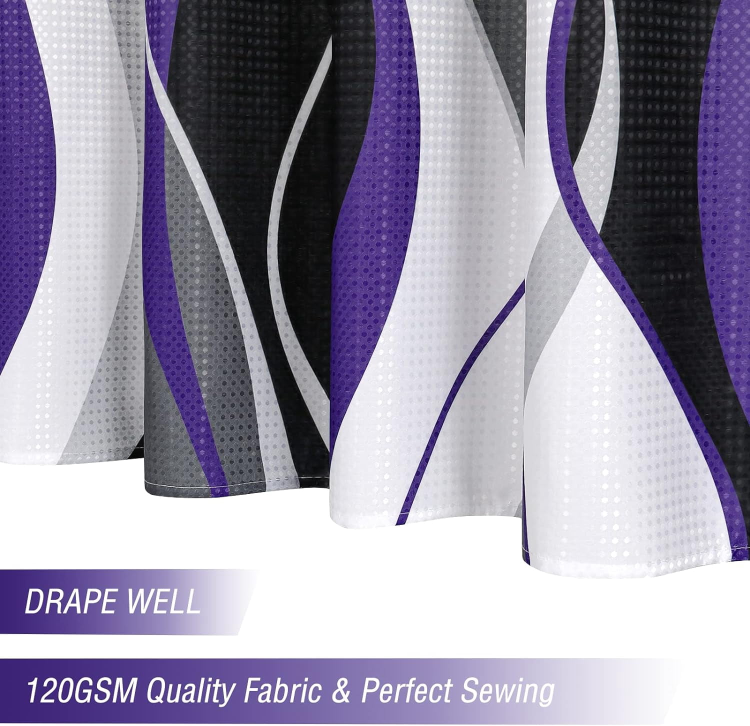 Black and Purple Shower Curtain, Abstract Modern Grey and Purple Bathroom Decor Accessories, Waffle Weave Textured Fabric Shower Curtain Set with Hooks, 72x72
