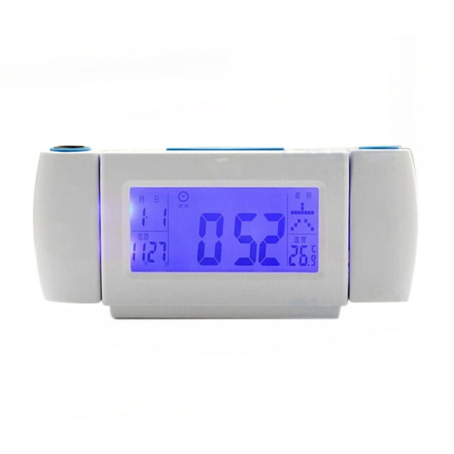 Réveil à Commande Vocale, Contrôle Sonore, Alimenté par Batterie, Double Lentille Rotative, Réveil avec Rétroéclairage Snooze / LED / Date / Température (Blanc+bleu)