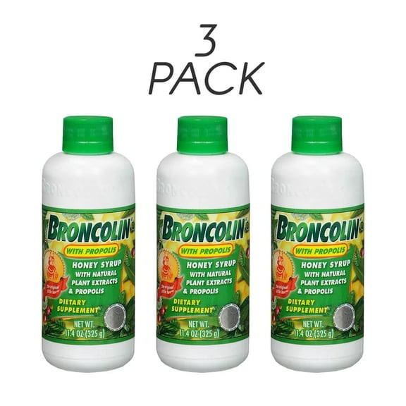 Broncolin Honey Based Dietary Supplement. Cold, Cough, and Flu Relief. Promotes Good Respiratory Health with Propolis. 11.4 oz. Pack of 3