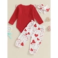 thumbnail image 4 of Suealasg Baby Girls Valentine's Day Pants Sets Long Sleeve Romper Heart Clover Print Pants Headband Sets 3 6 12 18 Months Infant Spring Casual Outfits, 4 of 8