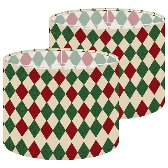 Lampshades 2 Pack Red Green Diamond Beige Christmas 13"x13"x10" Light Shade for Table Lamps Floor Lamps Drum Lamp Shades Lampshade Replacement Easy Assembly