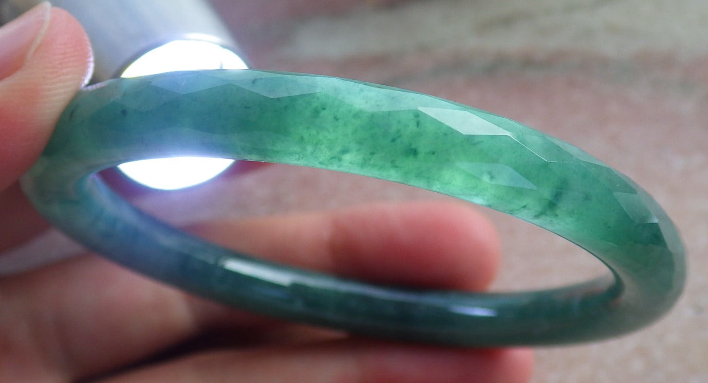 Icy Green Natural A JADE Jadeite Dia Cut Circle Bangle Bracelet 55 mm 683392 TN