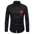 thumbnail image 2 of Chemise Décontractée pour Hommes Rose Brodée Col Rabattu Ajustée Manches Longues Blouse, 2 of 4