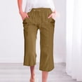 thumbnail image 2 of TRUBKH Cotton Linen Pants Plain Drawstring Trousers Tapered Pants Elastic Waist Wide Leg Linen Pants Paperbag Pant Beach Pants for Women Palazzo Pants Floral Belt Pants Flowy Gauze Khaki S, 2 of 7