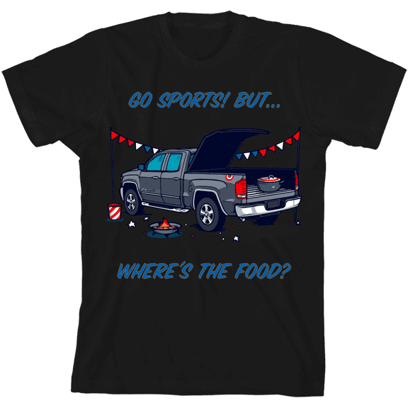Go Sports! But Where's the Food? Kids Black Crew Neck Short Sleeve Tee-Medium