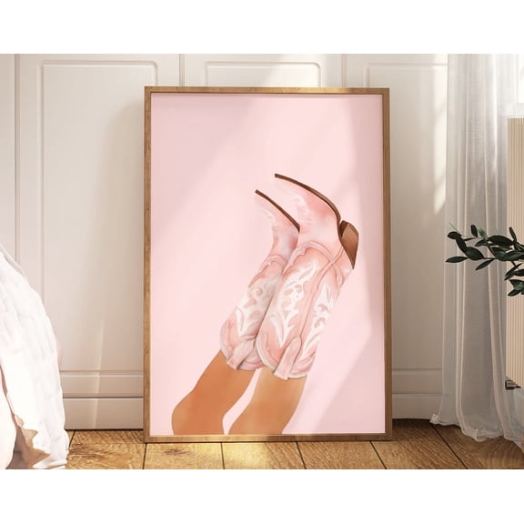 Cowgirl Boots Print, Preppy Room Decor, Pink Indie Room Decor, Trendy Room Decor For Teens,College Apartment Decor, Preppy Wall Art Wall Art, Modern Wall Decor, 8x12 UNFRAMED