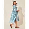 thumbnail image 3 of Women's Floral Tie Neck Lantern Sleeve Midi Dress 100% Rayon Fabric for Effortless Everyday Chic and Stylish Weekend, 3 of 14