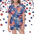 thumbnail image 2 of Girls Pajamas Girls Pajama Set Children's Fashion Independence Day Print Button Down Lapel Short Sleeved Top Shorts Pajama Set, 2 of 4