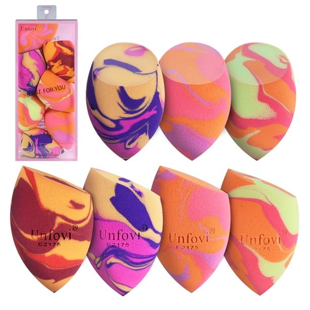 Esponja de maquillaje Unfovi Tricolor de baja absorción sin látex, 7 unidades