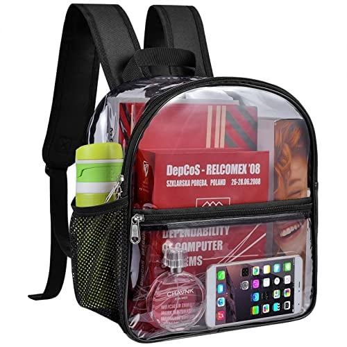 Mochila transparente mini aprobada para estadios, impermeable, trabajo y eventos deportivos...(negro PVC)