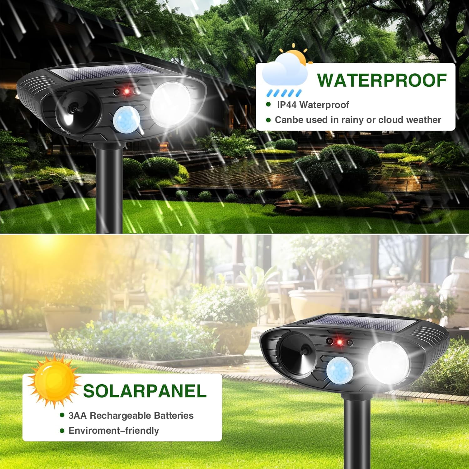 JINYI Solar Animal Repellent with Ultrasonic Technology, 2Pcs-Black