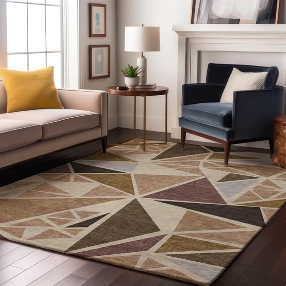 Addison Rugs Mayfield Premium Machine Washable Transitional Geometric Beige Rectangle Rug, 9' x 12'
