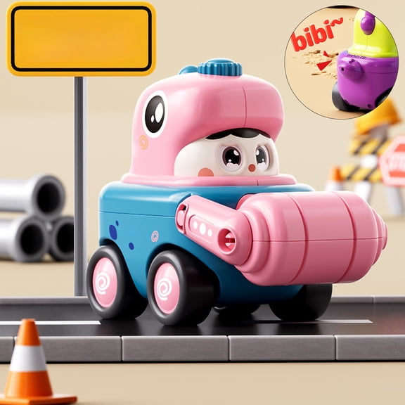 Toy Car Dinosaur Face Changing Engineering Car with Whistle, Pressing Baby Car Toys for Toddlers 1-3 3-5, Christmas Stocking Stuffers for Kids, Holiday Christmas Birthday Gifts Party Favors, Pink