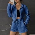 thumbnail image 4 of Usmixi 2 Piece Outfits for Women Front Zip Hooded Coat 2 Piece Sets Casual Solid Drawstring Elastic Waist Shorts Outfits Sets Sports Running Lounge Sets Tracksuits Sets with Pocket Holiday, 4 of 7